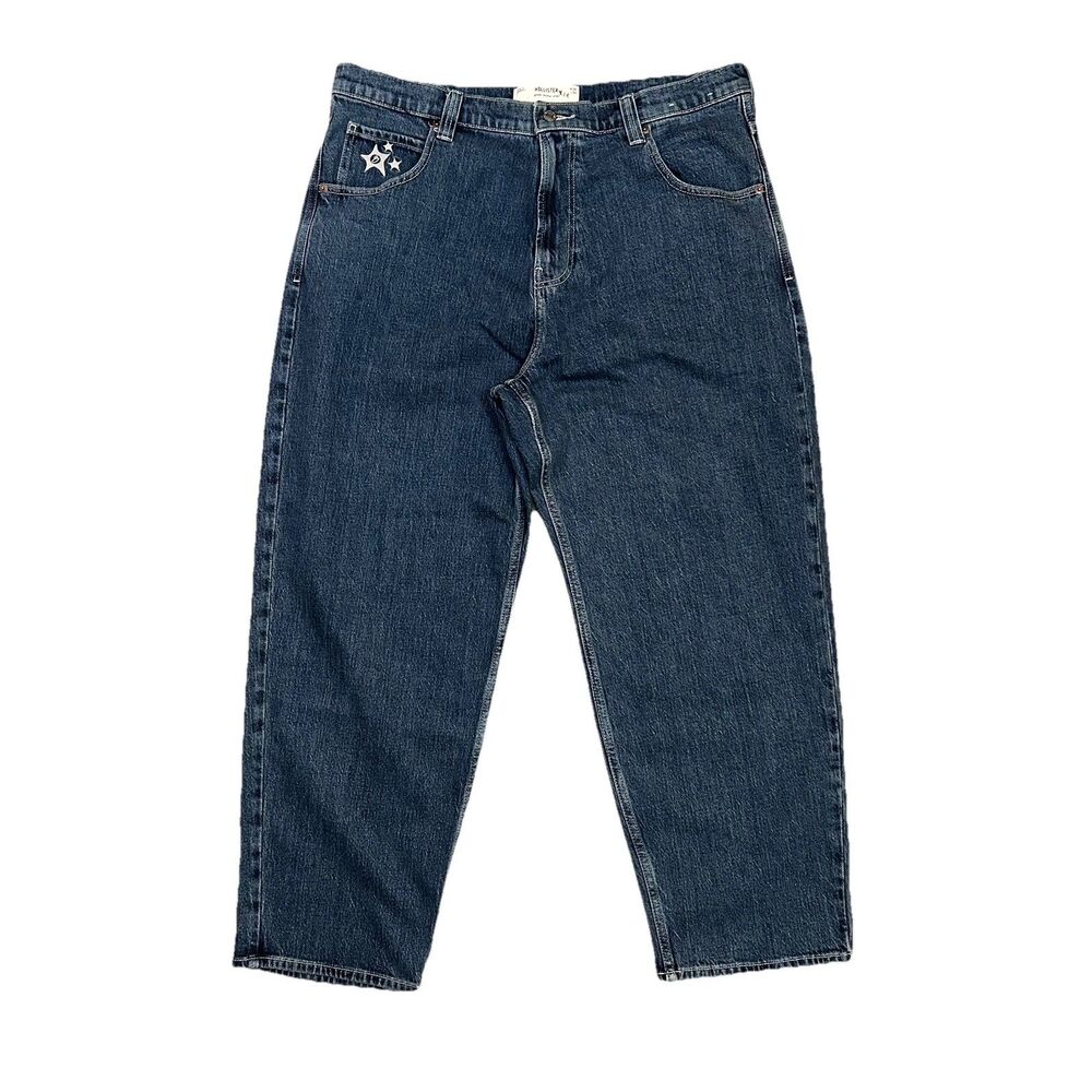 Hollister Baggy Skater Jeans 38x30 Star Embroidered Y2K Loose Relaxed Fit Grunge